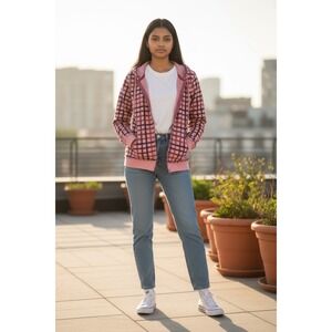 Mudd Kids Pink Plaid Zip Up Hoodie Jacket Size Large